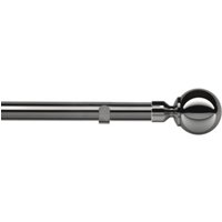 28mm Fixed Length Metal Eyelet Curtain Pole Set - Met Ball Finial - Polished Graphite / 210cm