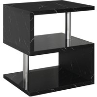 Abstract S-Shaped High Gloss LED Side Table - Black / Marble