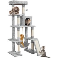 Large Cat Tree Tower with Scratching Posts - Light Grey