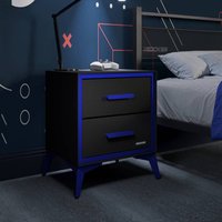 Arcane Canvas Bedside Side Table with 2 Drawers - Black/Blue