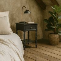 San Antonio Vintage Wooden Nightstand with Drawer and Shelf - Black