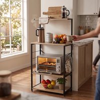 Tall Bakers Rack Kitchen Storage Stand with Hooks - Oak