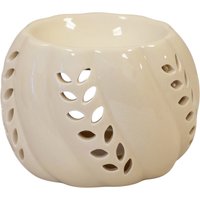 Four Candle Beige Ceramic Wax Burner with Leaf Detail 14cm