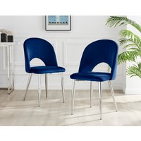 FurnitureboxUK, 2x Arlon Velvet Silver Leg Dining Chairs - Blue FurnitureboxUK, 2x Arlon Velvet Silver Leg Dining Chairs - Blue
