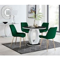 Giovani Round Black Large 120cm Table 4 Pesaro Gold Leg Chairs - Green