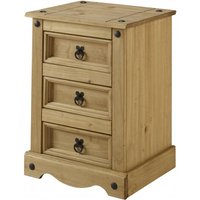 Corona Medium 3 Drawer Bedside Cabinet Solid Wood Pine Wooden - Brown