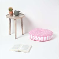 Pink Polka Dots and Stripes Childrens Round Floor Cushion - Pink