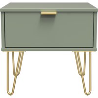 Hong Kong Ready Assembled (Gold Hairpin Legs) 1 Drawer Bedside Cabinet with Legs - Reed Green