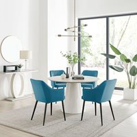 Palma Beige Stone Effect Round Dining Table and 4 Calla Black Leg Chairs - Blue