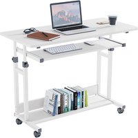 Dripex, Dripex Computer Desk with Movable Wheels Height Adjustable and Shelf - White Dripex, Dripex Computer Desk with Movable Wheels Height Adjustable and Shelf - White