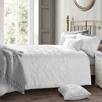 Modern Shabby Tuft Panel Duvet Sets - White / King
