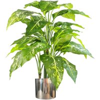 Large Fox Aglaonema Tree Artificial Plant With Metal Planter - Green With Silver Planter