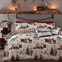 Jolly Santa Christmas Duvet Cover Set - Cream/Red / Superking