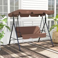 Outsunny 3 Seater Swing Chair with Adjustable Canopy - Brown