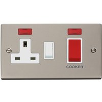 Pearl Nickel Cooker Control 45A With 13A Switched Plug Socket 2 Neons - White