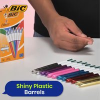 BIC 4 Colours Shine Ballpoint Pens Box of 12 Retractable Ink - black