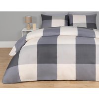 Gingham Check Reversible Duvet Set - Grey / Double
