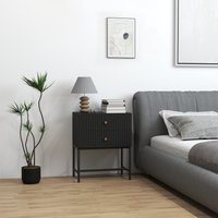 HOMCOM Modern Bedside Table with 2 Drawers and Metal Legs - Black