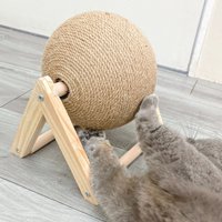 Sisal Cat Scratching Ball with Simple Triangle Base - Wood Colour