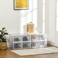 HOMCOM Portable Shoe Storage Cabinet, Cube Storage Organizer - Clear, White / 21cm / 35cm / 8