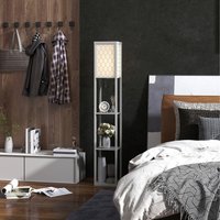 HOMCOM Modern 4 Tier Floor Lamp with Shelves - Light Grey