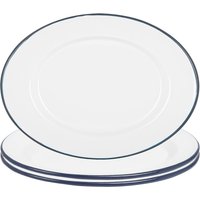 White Enamel Serving Platter - 30.5cm x 22.5cm - Blue / 1.02kg