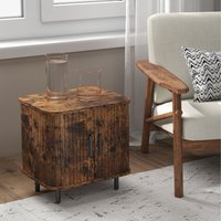 HOMCOM Nordic Bedside Table with Roller Shutter Style Sliding Doors - Rustic Brown