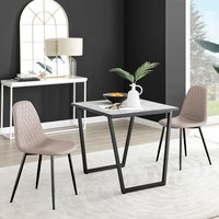 Carson White Marble Effect Square Dining Table and 2 Corona Black Leg Chairs - Cappuccino