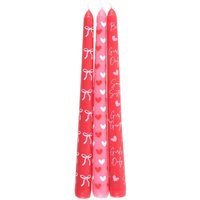 Set of 3 Girl Power Bow Heart Taper Candles for Girls Night Galentines Day - Red