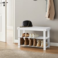 Shoe Rack Bench, 3-Tier Bamboo Shoe Storage Organizer - White