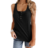 Button Fronted Sleeveless Tank Top - Black / UK 8