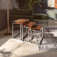 Surak Set Of 3 Teak Wood Nesting Tables - Black, Silver, Natural