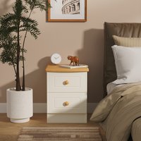 Warwick Ready Assembled 2 Drawer Bedside Cabinet - Cream Ash & Modern Oak