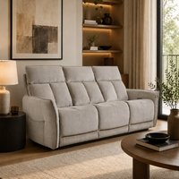 Grayson Fabric Upholstered Power Recliner Three Seater Sofa with USB Charging - Fawn