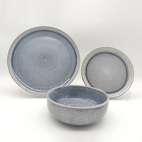 Reactive Ash Blue Glaze Dinner Set Plates Bowls Set - Blue / 12