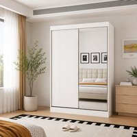 Berlin 150cm White Sliding Door Wardrobe with Shelves and Hanging Rail - White