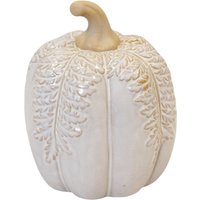 Four Candle Large Natural Glazed Taller Pumpkin with Oversized Leaves in Beige