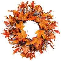 Artificial Autumn Wreath with LED - Orange