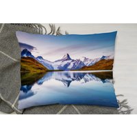 Panoramic View Of The Mt Schreckhorn And Wetterhorn Stylish Cushion - Blue