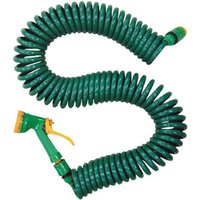 50ft (15m) Coil Garden Hose Pipe Spray Gun with Holder - Green