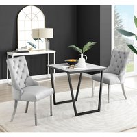 FurnitureboxUK, Carson White Marble Effect Square Dining Table and 2 Belgravia Chairs - Grey FurnitureboxUK, Carson White Marble Effect Square Dining Table and 2 Belgravia Chairs - Grey