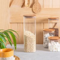 Square Glass Storage Jar with Wooden Lid - Clear / 2.2l / 1