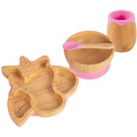 Unicorn Bamboo Suction Baby Feeding Set 4pc - Pink