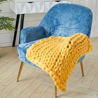 Home Wool Chunky Hand-Woven Blanket Throw - Yellow