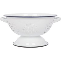 White Enamel Colander - 23.5cm - Blue