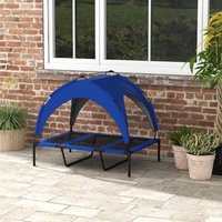 PawHut Cooling Dog Bed Elevated Outdoor with Canopy - Blue / 76cm / 106cm