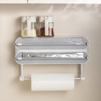 Dual-Layer Magnetic Plastic Wrap Dispenser with Cutter - Grey