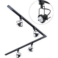 2m L Shape Track Light Kit with Greenwich Spotlight Heads and LED Bulbs - Black