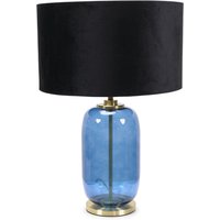 Leigh Velvet Drum Shade with Navy Blue Glass and Gold Trim Table Lamp with Bulb - Black