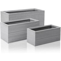 Mixed Set of 3 Bernis Fibrecotta Trough Planters in Varying Sizes - Grey